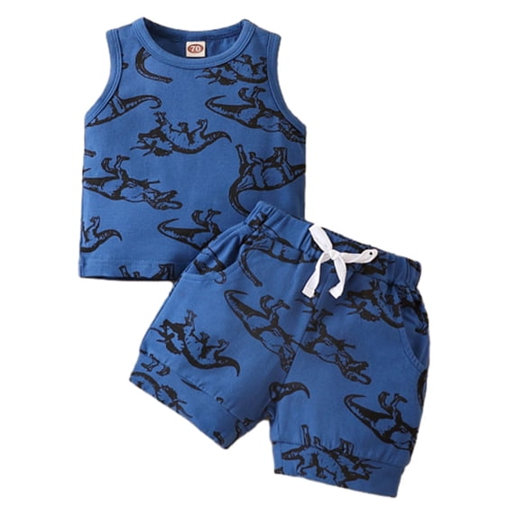 BULLPIANO Baby Boy Shorts Clothes Toddler Dinosaur Print Vest Tops Elastic Shorts 2Pcs Summer Outfit Set, 12-18M