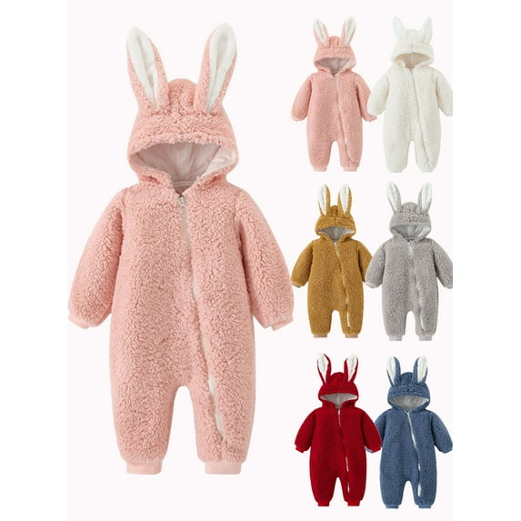 BULLPIANO Baby Boys Girls Winter Fleece Jumpsuit Hooded Snowsuit Toddler Thicken Cartoon Ears Warm Pajamas Romper Outwear 0-12 Months