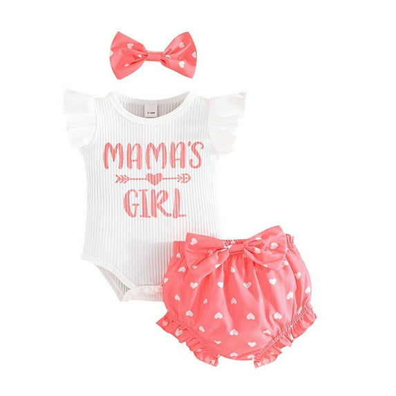 BULLPIANO Baby Girl Clothes Infant Summer Outfits Set Ruffle Sleeve Romper Shorts with Headband Cute Baby Clothing Set