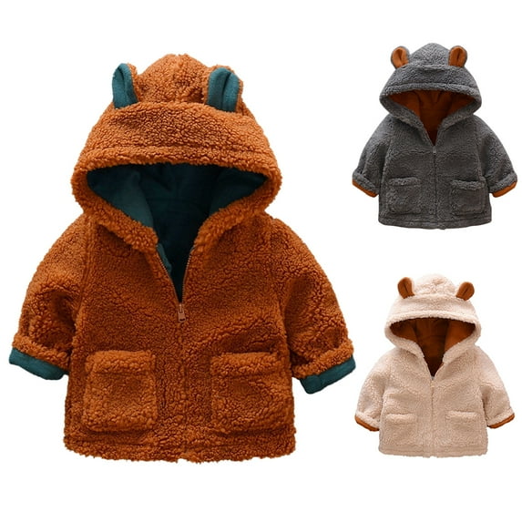 BULLPIANO Baby Girls Boys Fleece Hooded Jacket Zip Up Coat Winter Warm Bear Ear Cute Jackets Kids Outerwear