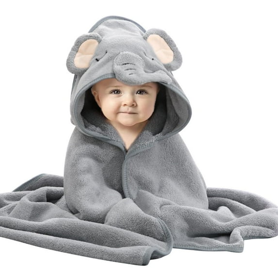 BULLPIANO Baby Hooded Towel with Unique Animal Design Ultra Soft Absorbent Newborn Essential Bath Towel for Newborn (Gray Elephant)