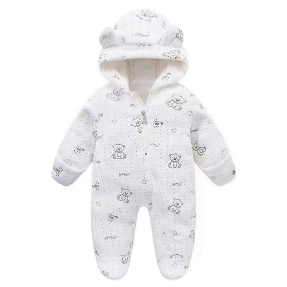 BULLPIANO Baby Newborn Snowsuit Winter Hooded Footie Jumpsuit One Piece Romper Warm Winter Outwear for Infant Girls Boys, 9-12M