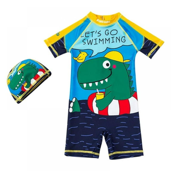BULLPIANO Baby/Toddler Boy Swimsuit Rashguard Swimwear One-Piece with Swim Cap 1-6 Years - Dinosaur