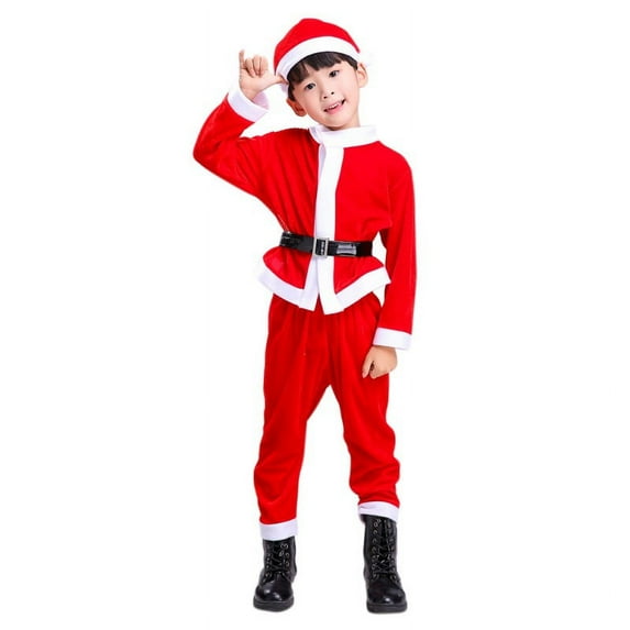 BULLPIANO Boys Christmas Santa Clothes, 3Pcs Children's Velvet Santa Claus Costume Fancy Party Suit, 4-12 Years