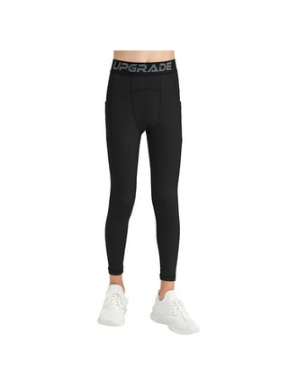 BALEAF Youth Boys'/Girls' Compression Pants Base Layer Yoga Leggings Sports  Tights Running Workout Training X-Small Black-knees Updated