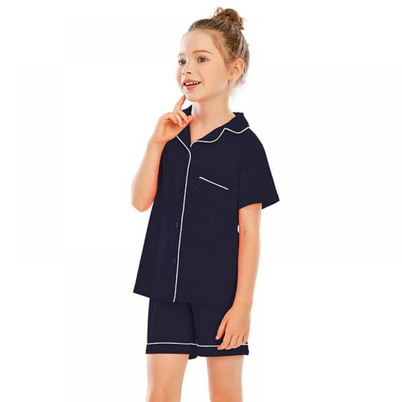 BULLPIANO Boys Girls Pajamas Set 2 Piece Top and Bottom Sleepwear for Kids Button Down Loungewear Soft Summer Pjs Nightwear Shorts Set