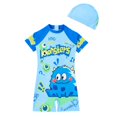 thumbnail image 1 of BULLPIANO Boys' Swimwear One Pieces Zipper Toddler Short Sleeve Rash Guard Sunsuits with Hat UPF50+ Sun Protection,Size 5-6 Years, 1 of 8