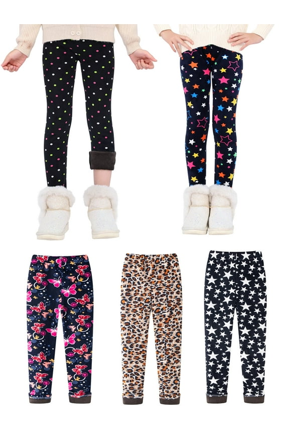 Children Girls Leggings Printing Warm Thick Fleece Lined Kids Skinny Pants Trousers Teenage Child 2-13 Years