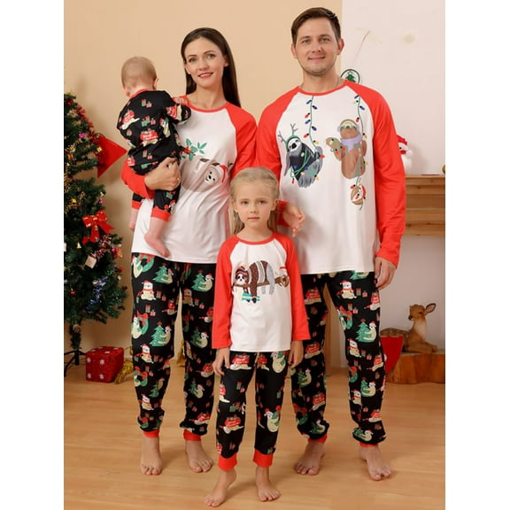 BULLPIANO Family Christmas Pajamas Matching Sets, Sloth Top + Pants Sleepwear, Holiday PJs for Women/Men/Kids/Couples