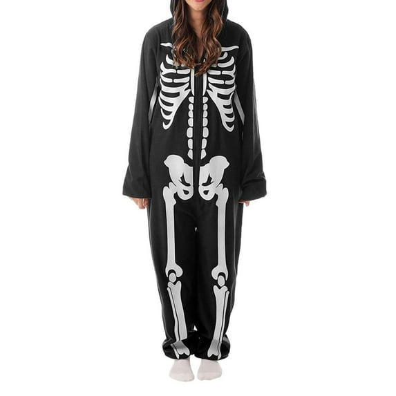 BULLPIANO Family Halloween Skeleton Pajamas Zipper Hooded Jumpsuit Matching Family Pjs Sleepwear