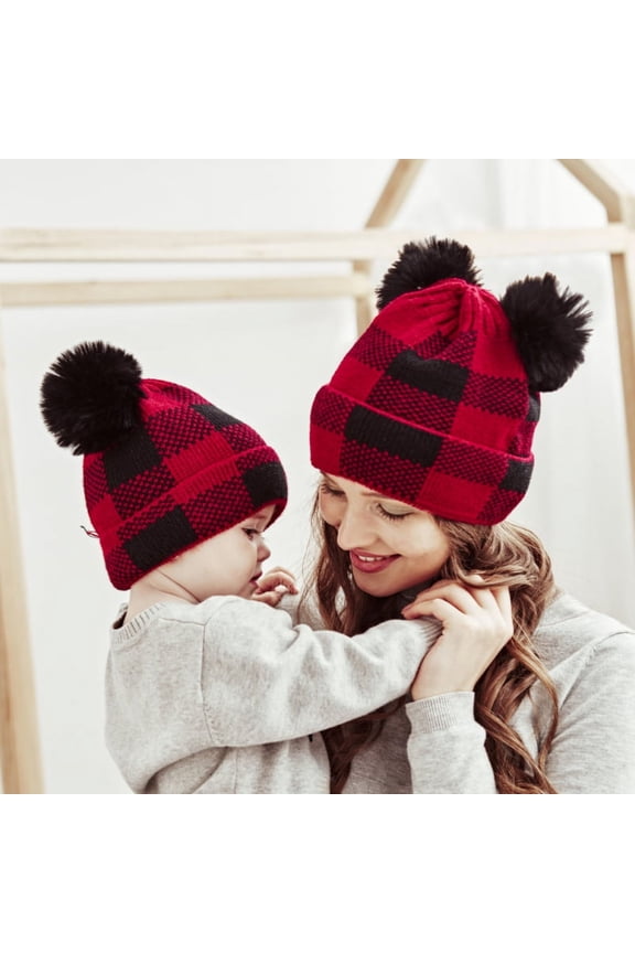 Family Matching Christmas Hat Winter Knitted Beanie Cap For Adults & Baby Xmas Parent-Child Pom Santa Hats