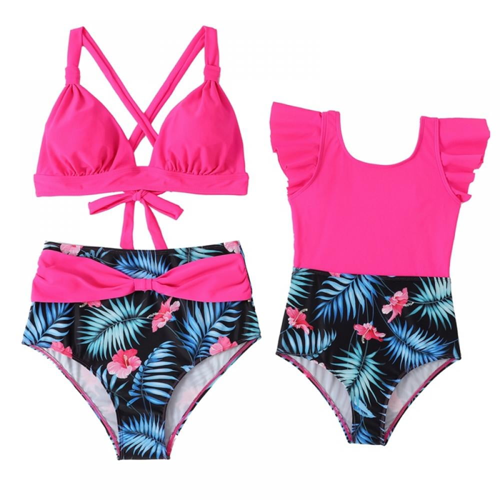 BULLPIANO Family Matching Swimsuits for Mom and Daughter,One Piece Bathing Suit Girls Bikini