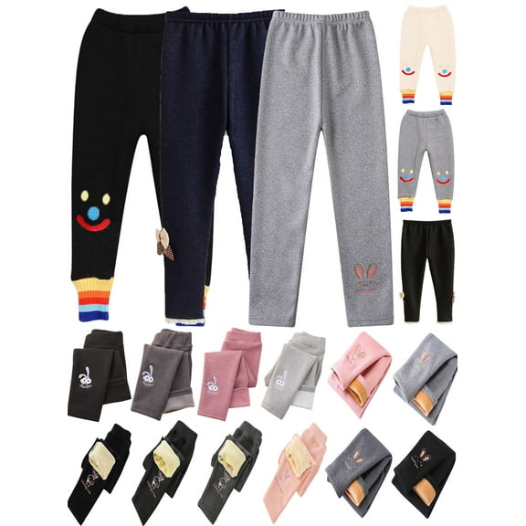 BULLPIANO Girl Footless Leggings Fleece Lined Winter Cartoon Trousers Thick Warm Skinny Legging 2-7 Years