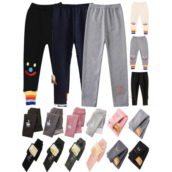 BULLPIANO Girl Footless Leggings Fleece Lined Winter Cartoon Trousers Thick Warm Skinny Legging 2-7 Years