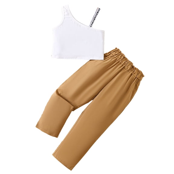 BULLPIANO Girl's 2 Piece Outfits One Shoulder Crop Top and Pant Sets Cute Clothes Kids Summer Clothes