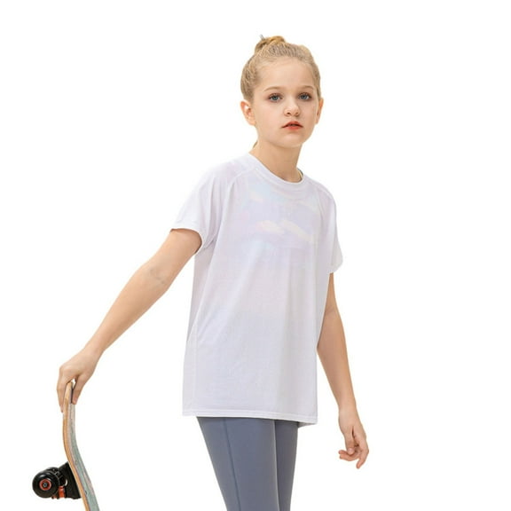 BULLPIANO Girls' Active T-Shirt Shirts Short Sleeve Crew Neck Tee Lightweight Performance Shirt for Girls
