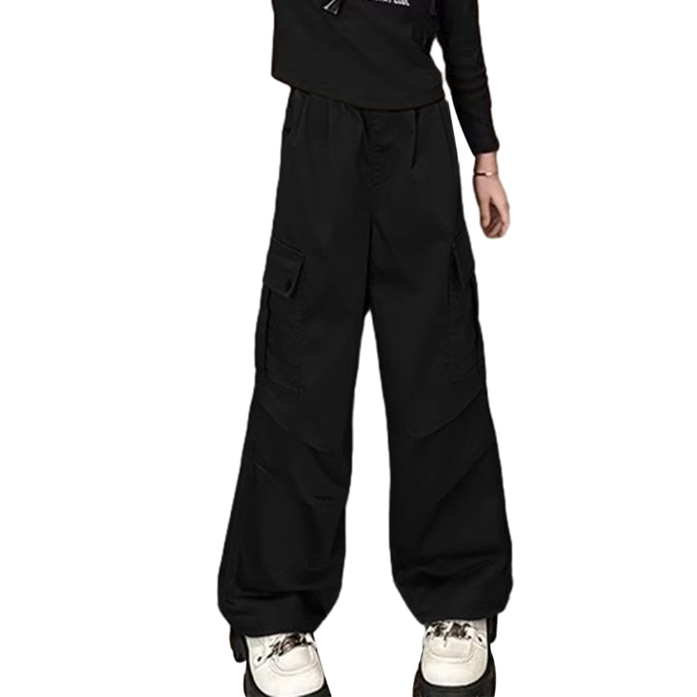 BULLPIANO Girls Cargo Pants with Pockets Drawstring Elastic