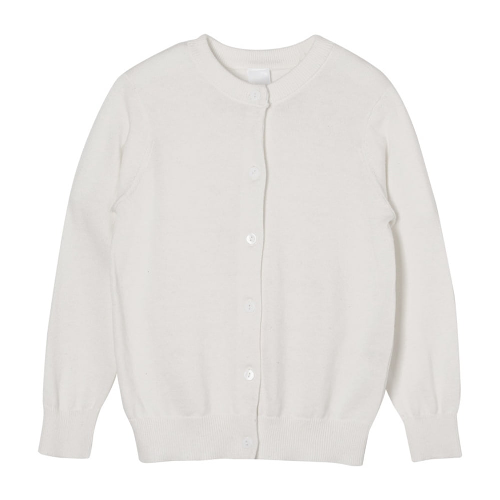 BULLPIANO Girls Crewneck Cardigan Cotton School Uniforms Button Solid