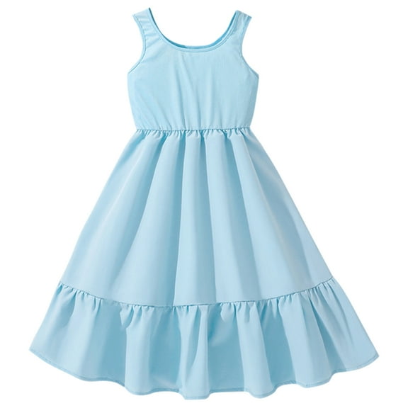 BULLPIANO Girls Dress Sleeveles Crew Neck Loose Casual Flowy Tiered Dress for 8-12 Y