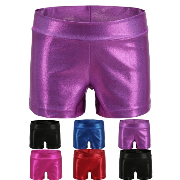 BULLPIANO Girls Gymnastic Shorts Kids Glitter Ballet Dance Shorts Athletic Sparkle Fitness Yoga Pants for 3-12Y