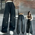 thumbnail image 1 of BULLPIANO Girls Jeans Elastic Wasit Wide Leg Pants Kids Jeans Hem Denim Pants 6-16 Years, 1 of 9