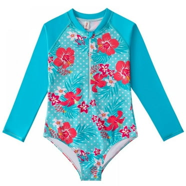 Girls Long Sleeve One Piece Swimsuit – UPF 50+ Sun Protection Rash Vest For Beach, Pool & Swimming Lessons (Ages 5-16)