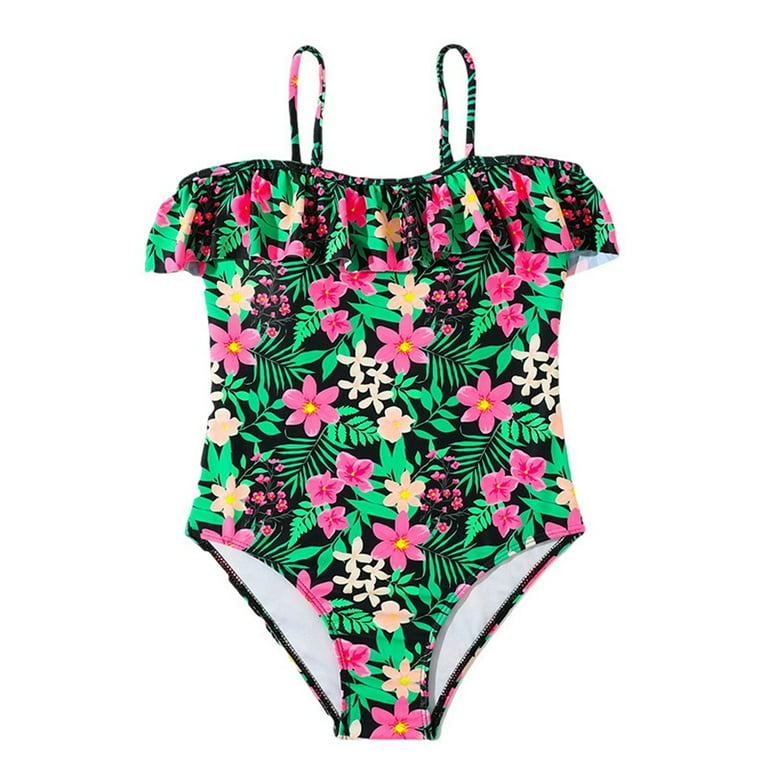 BULLPIANO Girls One Piece Swimsuits Floral Bathing Suit for Kids Hawaiian  Swimwear Sport Summer Beach Swimwear 7-13 Years 