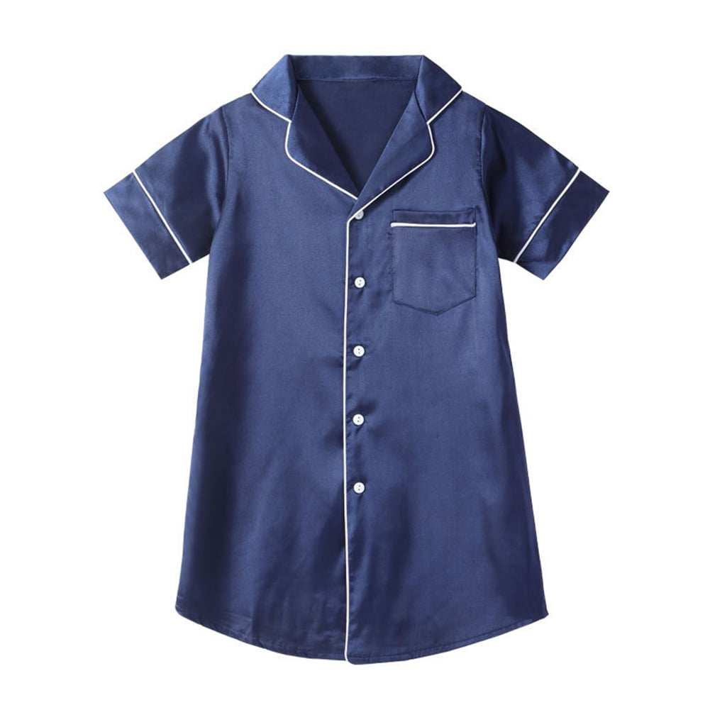BULLPIANO Girls Satin Pajamas Dress Button Down Silk Sleepwear