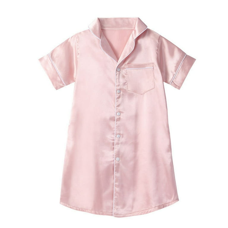 BULLPIANO Girls Satin Pajamas Dress Button Down Silk Sleepwear