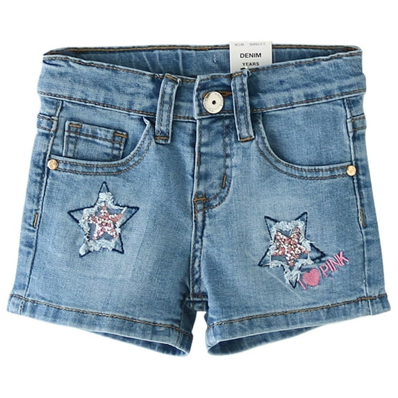 BULLPIANO Girls' Slim Fit Denim Shorts with Zipper & Button Closure, Multi-Pocket Jean Shorts Design for Summer