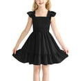 thumbnail image 1 of BULLPIANO Girls Solid Color Dress Smocked Elastic Ruffle Hem Sleeveless Sundress Holiday Cami Dress, 1 of 9