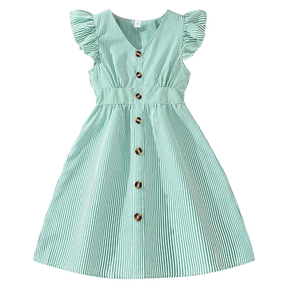 BULLPIANO Girls Summer Sleeveless Ruffle Dress Button Down Sundress Midi Casual Dress 8-12Y