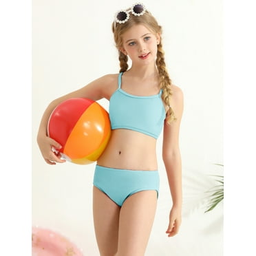 BULLPIANO 7-16T Teen Girls' Swimsuits Two-Piece Bikini Adjustable Shoulder Straps Swimsuit Kids Bathing Suit with Removable Chest Pad