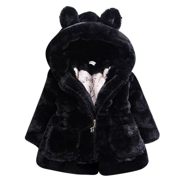 BULLPIANO Girls Winter Warm Coats Ear Hooded Faux Fur Fleece Jacket