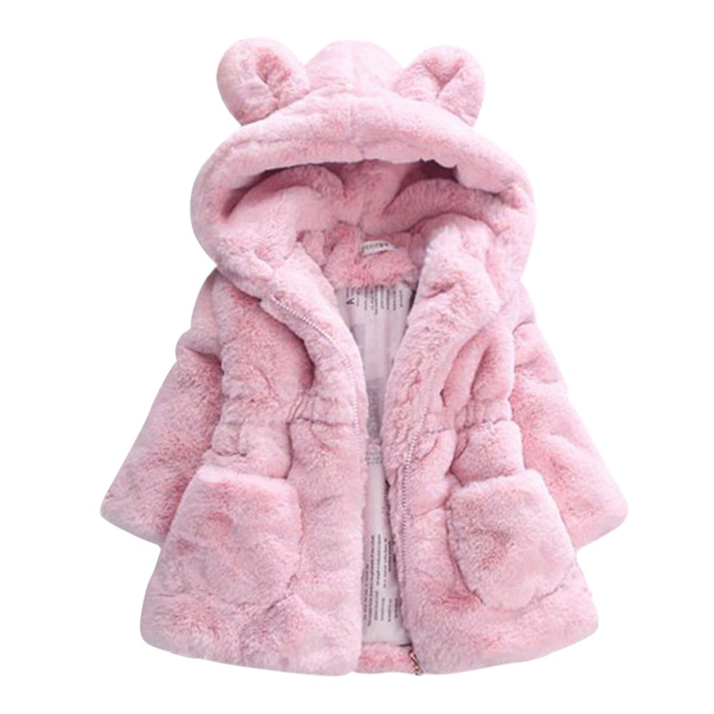 BULLPIANO Girls Winter Warm Coats Ear Hooded Faux Fur Fleece Jacket - image 1 of 7