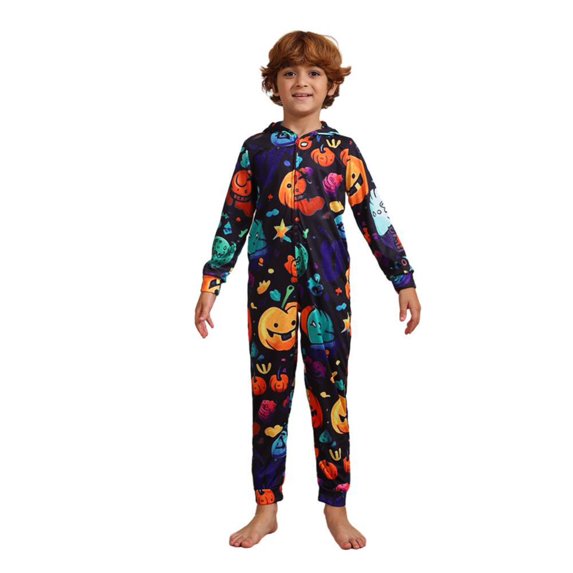 BULLPIANO Halloween Pajamas for Family Skeleton Pumpkin Printed Long Sleeve Jumpsuits Matching Family Pajama Couple Funny Matching Pjs