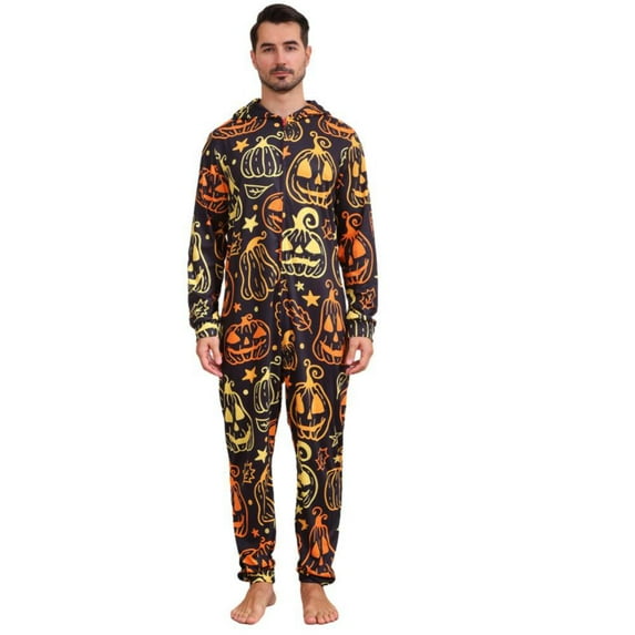 BULLPIANO Halloween Pajamas for Family Skeleton Pumpkin Printed Long Sleeve Jumpsuits Matching Family Pajama Couple Funny Matching Pjs