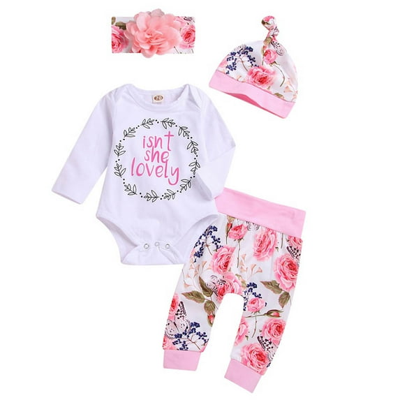 BULLPIANO Infant Baby Girl Romper Pants Headband Hat Clothes Outfit Set 0-18 Months
