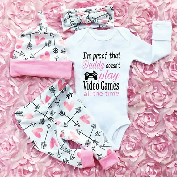 BULLPIANO Infant Baby Girl Romper Pants Headband Hat Clothes Outfit Set 3-6 Months