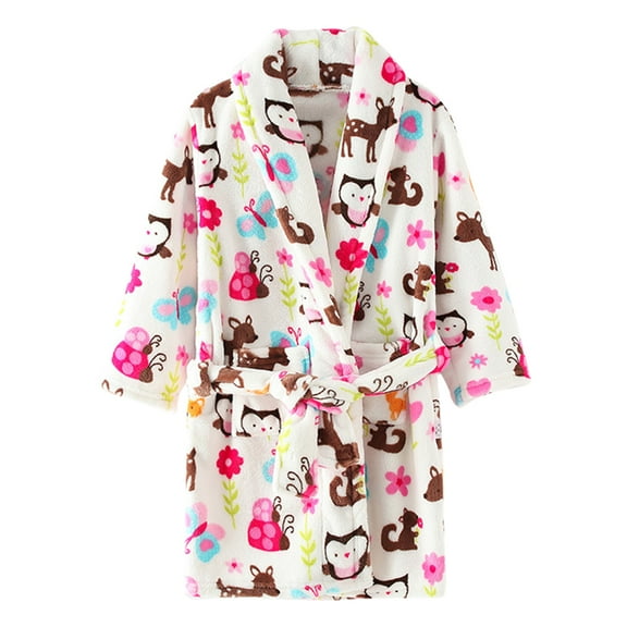 BULLPIANO Kids Boys Girls Bathrobe Cartoon Hooded Flannel Robe Kimono Fleece Sleepwear Pajamas Housecoat Gowns