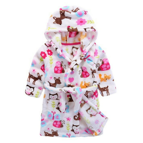 BULLPIANO Kids Cartoon Flannel Bathrobes Hoodie Robes Kids Flannel Pajamas Dressing Gown for Boys Girls