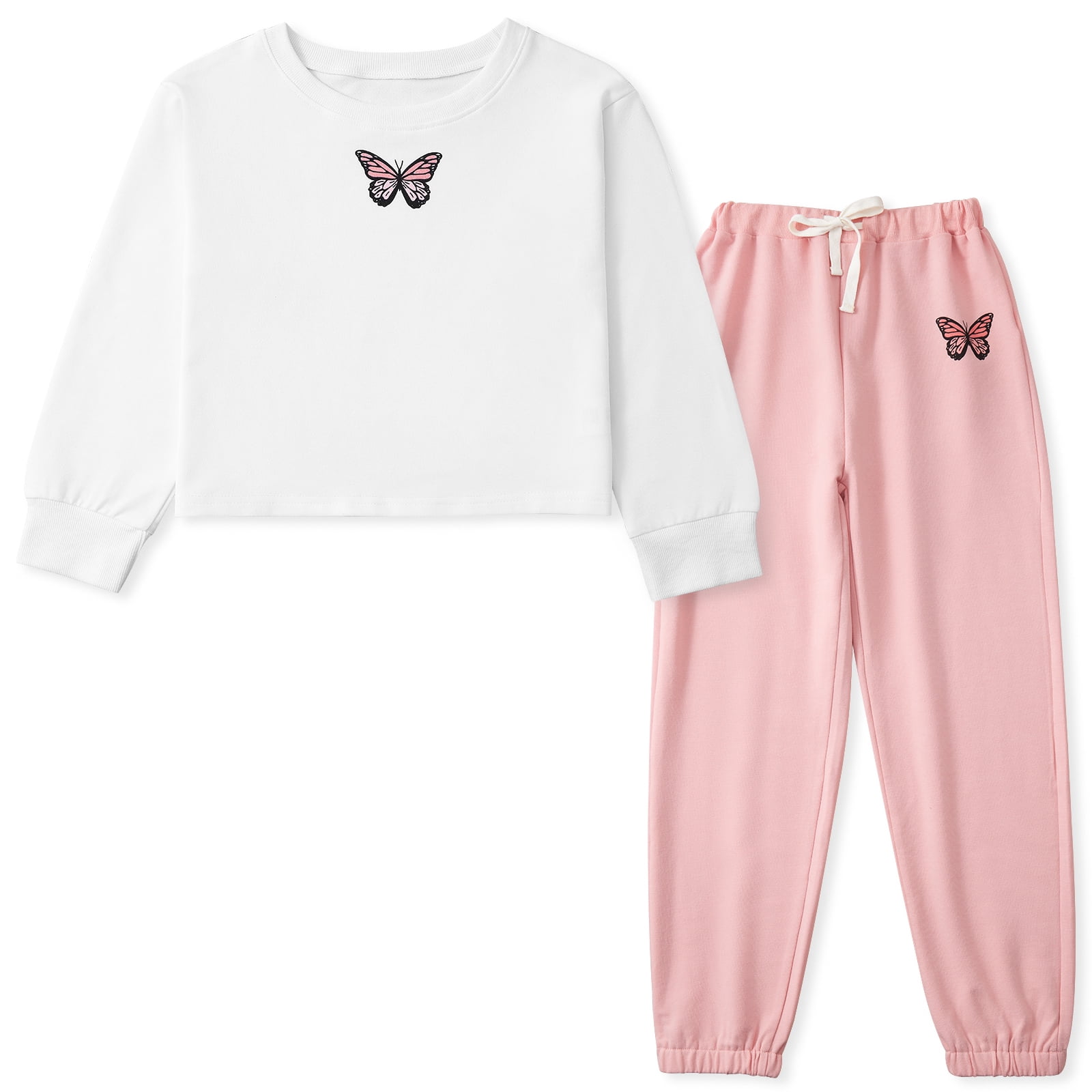 Naiyafly Kids Girl Tracksuit Set Girls Butterfly Pattern Long Sleeve