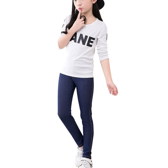 BULLPIANO Kids Girls Casual Denim Long Pants Children's Stretchy Jeans Pencil Pants 3-12Y