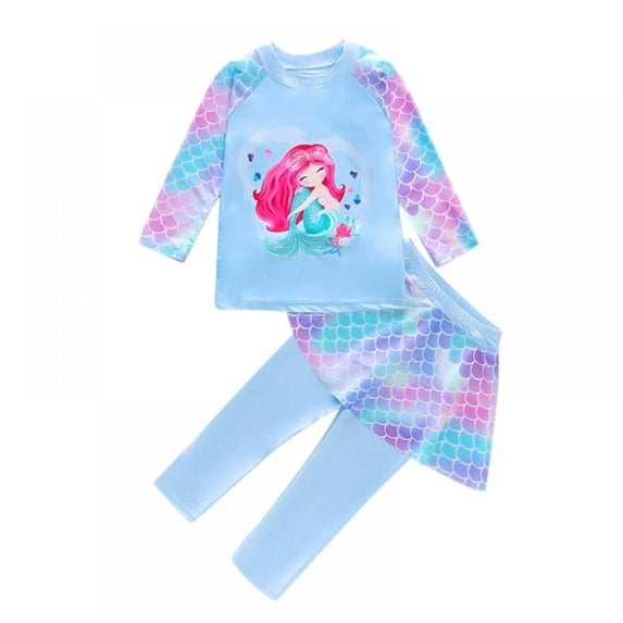 BULLPIANO Kids Girls Long Sleeve Swimsuits Skirt 2-Pieces Rash Guard Set Sun Protection UV 50+ Tankini Swimwear 1-8 Years