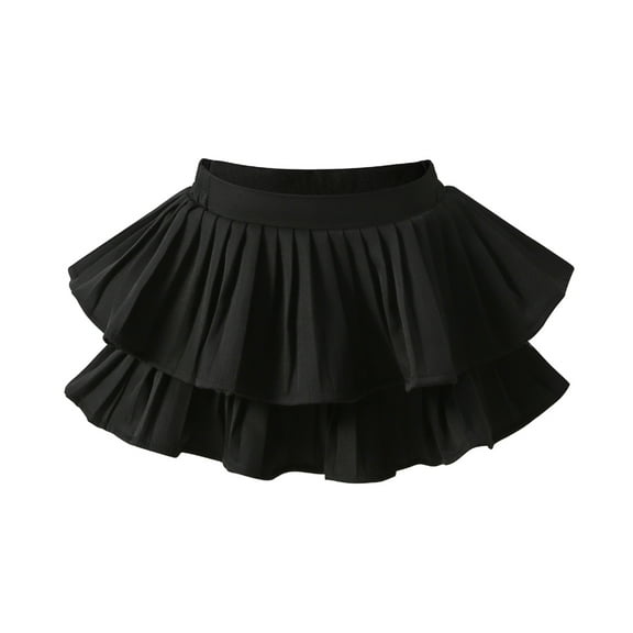 BULLPIANO Kids Girls Tiered Layer Skirts Casual Stretch Waist Flared Plain Pleated Summer Skirt, 11-12 Years