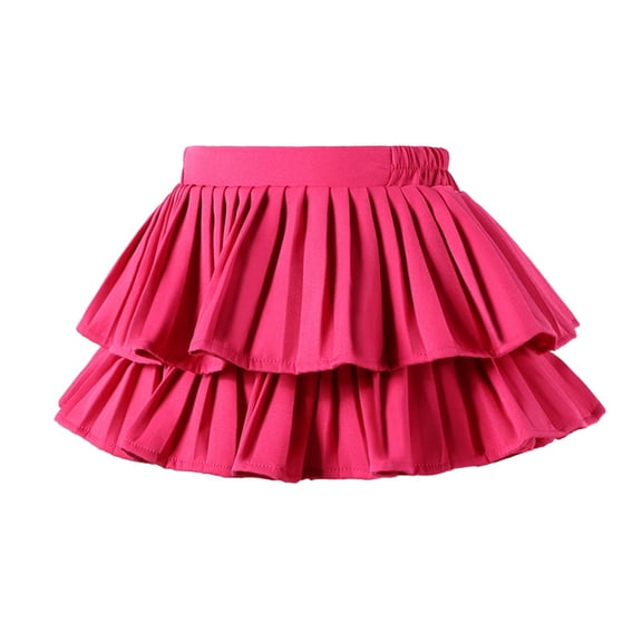 BULLPIANO Kids Girls Tiered Layer Skirts Casual Stretch Waist Flared Plain Pleated Summer Skirt, 13-14 Years