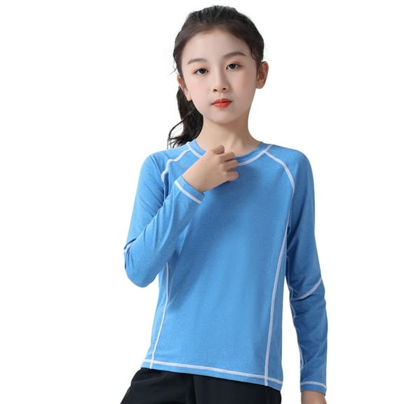 BULLPIANO Kids Quick Dry Long Sleeve T Shirts Basic Athletic Running Tee Shirt for Boys and Girls 4-12 Years