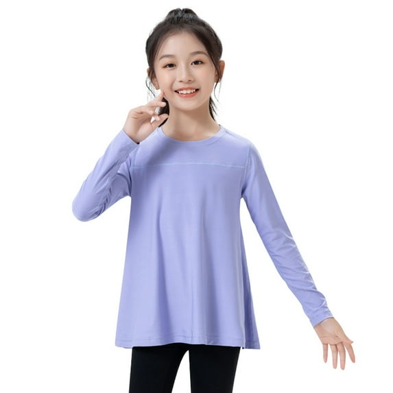 BULLPIANO Kids Quick Dry Long Sleeve T Shirts Basic Athletic Yoga Tee Shirt for Girls 4-12 Years