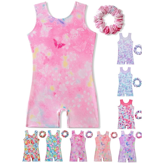 BULLPIANO Leotards for Girls Gymnastics Toddler Biketards Mermaid Butterfly Athletic Dance Wear Shiny Unitards 3-10Y