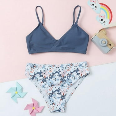 Girls 3-Piece Tropical Bikini Set - Spaghetti Strap Top & Bottom With Cover Up Skirt - Preppy Swimwear For Teens & Kids